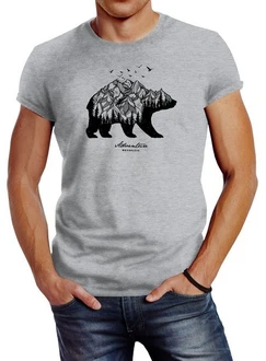 Neverless Print-Shirt Herren T-Shirt Abenteuer Berge Wald Bear Mountains Adventure Braun Neverless Print-Shirt Herren T-Shirt Abenteuer Berge Wald Bear Mountains Adventure Braun