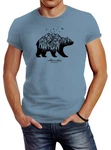 Neverless Print-Shirt Herren T-Shirt Abenteuer Berge Wald Bear Mountains Adventure Braun/Hellblau/Blau