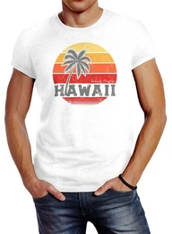Print-Shirt Herren T-Shirt Hawaii Palme Tropical Summer Retro Slim Fit Baumwolle mit Print