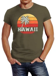 Print-Shirt Herren T-Shirt Hawaii Palme Tropical Summer Retro Slim Fit Baumwolle mit Print