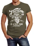 Neverless Print-Shirt Herren T-Shirt Biker Motorrad Motiv Freedom is a full Tank Skull Dunkelgrün/Khaki