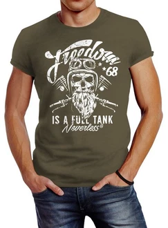 Neverless Print-Shirt Herren T-Shirt Biker Motorrad Motiv Freedom is a full Tank Skull Neverless Print-Shirt Herren T-Shirt Biker Motorrad Motiv Freedom is a full Tank Skull
