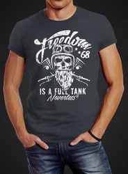 Neverless Print-Shirt Herren T-Shirt Biker Motorrad Motiv Freedom is a full Tank Skull Dunkelgrau/Grau/Rosa/Dunkelblau/Blau