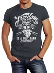 Neverless Print-Shirt Herren T-Shirt Biker Motorrad Motiv Freedom is a full Tank Skull Dunkelgrau/Grau/Rosa/Dunkelblau/Blau