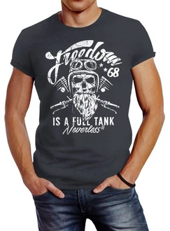 Neverless Print-Shirt Herren T-Shirt Biker Motorrad Motiv Freedom is a full Tank Skull Neverless Print-Shirt Herren T-Shirt Biker Motorrad Motiv Freedom is a full Tank Skull