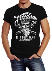 Neverless Print-Shirt Herren T-Shirt Biker Motorrad Motiv Freedom is a full Tank Skull Rosa/Braun/Dunkelgrau/Lila/Schwarz/Grün