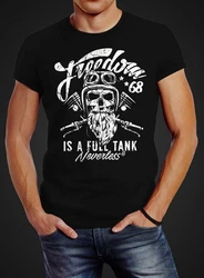 Neverless Print-Shirt Herren T-Shirt Biker Motorrad Motiv Freedom is a full Tank Skull Rosa/Braun/Dunkelgrau/Lila/Schwarz/Grün