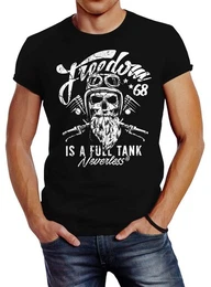 Print-Shirt Herren T-Shirt Biker Motorrad Motiv Freedom is a full Tank Skull mit Print