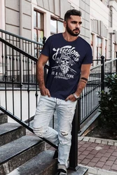 Neverless Print-Shirt Herren T-Shirt Biker Motorrad Motiv Freedom is a full Tank Skull Blau/Dunkelblau/Rosa