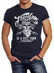 Neverless Print-Shirt Herren T-Shirt Biker Motorrad Motiv Freedom is a full Tank Skull Blau/Dunkelblau/Rosa