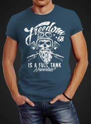 Neverless Print-Shirt Herren T-Shirt Biker Motorrad Motiv Freedom is a full Tank Skull Blau/Dunkelblau/Grün/Türkis