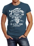Neverless Print-Shirt Herren T-Shirt Biker Motorrad Motiv Freedom is a full Tank Skull Blau/Dunkelblau/Grün/Türkis