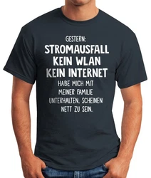 MoonWorks Print-Shirt Herren T-Shirt Gestern: Stromausfall Kein WLAN Kein Internet Blau