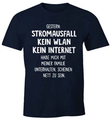 MoonWorks Print-Shirt Herren T-Shirt Gestern: Stromausfall Kein WLAN Kein Internet Blau