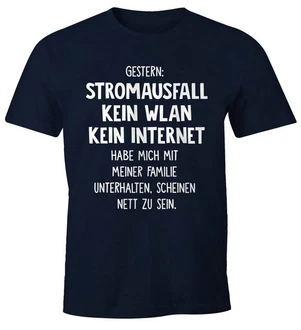 MoonWorks Print-Shirt Herren T-Shirt Gestern: Stromausfall Kein WLAN Kein Internet