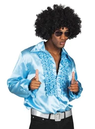 T-Shirt Schlagerstar Rschenhemd himmelblau 70er Jahre Hemd fr die Extraportion Pomp in der Disco