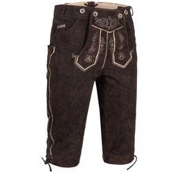 PAULGOS Trachtenhose Herren Lederhose Kniebund mit Trägern Dunkelbraun/Braun/Bordeaux