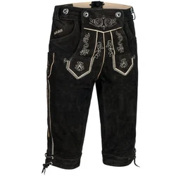 PAULGOS Trachtenhose Herren Lederhose Kniebund Schwarz/Creme