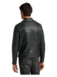 CARLO COLUCCI Lederjacke Bento Schwarz/Orange/Grau/Creme
