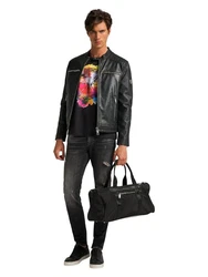 CARLO COLUCCI Lederjacke Bento Schwarz/Orange/Grau/Creme