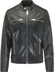 CARLO COLUCCI Lederjacke Bento Schwarz/Orange/Grau/Creme