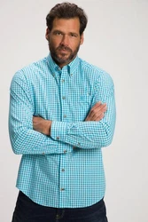 JP1880 Businesshemd Karohemd Trachten Langarm Buttondown-Kragen Hellblau/Türkis/Grün