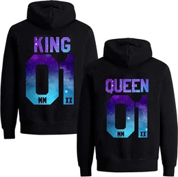 Kapuzenpullover KING & QUEEN Hoodie Pullover Set mit modischem Print