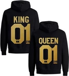 Couples Shop Kapuzenpullover KING & QUEEN Hoodie Set Rosa/Gelb/Schwarz/Rot/Gold/Dunkelblau
