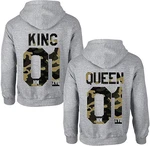 Couples Shop Kapuzenpullover KING & QUEEN Hoodie Set Rosa/Dunkelgrün/Silber