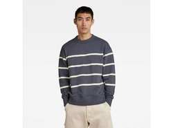 G-STAR Sweatshirt Placed Stripe Loose Dunkelblau/Blau/Grau