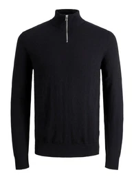 Strickpullover Dnner Strickpullover Half Zip Stehkragen Sweater JJEEMIL 4299 in Schwarz