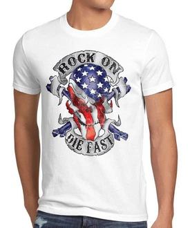 Style3 T-Shirt USA Rocker Skull Totenkopf Flagge Biker Stars Stripes Amerika US Weiß/Blau/Silber/Rot