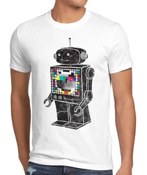style3 T-Shirt Testbild Roboter TV Monitor The Big Bang Theory Sheldon Cooper Weiß/Mischfarben/Grau/Blau