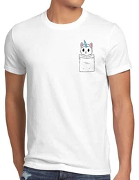 T-Shirt Unicorn Pocket Cat Einhorn Katze Brusttasche Fun lustig tasche