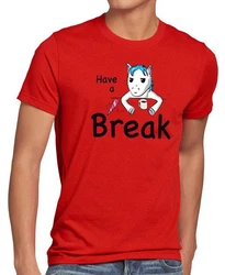 style3 T-Shirt Have a Break Einhorn Unicorn Rot/Hellblau