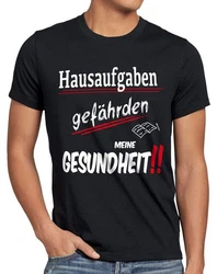 Style3 T-Shirt Hausaufgaben gefährden Gesundheit Sprüche Fun Schule Schüler Uni Grau/Schwarz