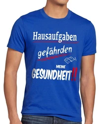 Style3 T-Shirt Hausaufgaben gefährden Gesundheit Sprüche Fun Schule Schüler Uni Blau/Grau/Hellblau
