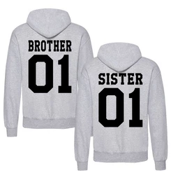 Couples Shop Kapuzenpullover Brother & Sister  Silber/Grau/Braun/Lila/Hellgrau/Dunkelgrau