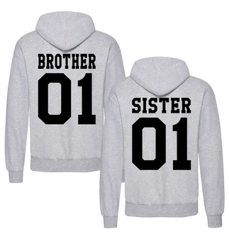 Couples Shop Kapuzenpullover Brother & Sister  Silber/Grau/Braun/Lila/Hellgrau/Dunkelgrau