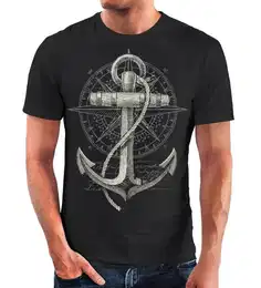 Print-Shirt Herren T-Shirt Print Aufdruck Anker Kompass Motiv Maritim mit Print