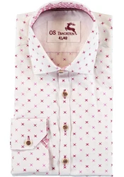 OS-Trachten Trachtenhemd Nersa Langarmhemd Haifischkragen Rot/Lila/Dunkelrot/Rosa