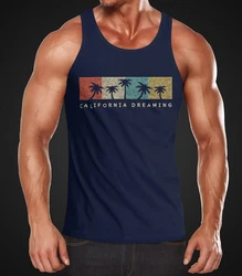 Neverless Tanktop Herren California Dreaming Summer Party Blau/Dunkelblau/Rot