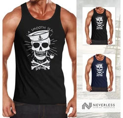 Neverless Tanktop Herren A smooth sea never made skilled Sailor Skull Schwarz/Beige/Dunkelblau