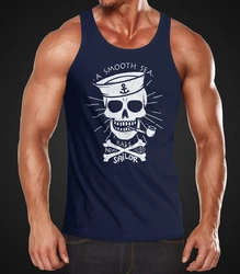 Neverless Tanktop Herren A smooth sea never made skilled Sailor Skull Dunkelblau/Blau