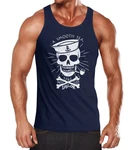 Neverless Tanktop Herren A smooth sea never made skilled Sailor Skull Dunkelblau/Blau