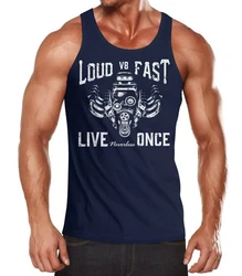 Neverless Tanktop Herren V8 Motor-Block Engine Hot Rod GT Blau/Dunkelblau