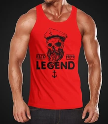 Neverless Tanktop Herren Skull Captain Legend Totenkopf Kapitän Rot/Dunkelrot