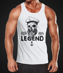 Neverless Tanktop Herren Skull Captain Legend Totenkopf Kapitän Dunkelblau/Dunkelgrau/Orange/Hellblau/Rot/Weiß/Türkis