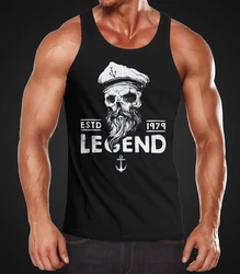 Neverless Tanktop Herren Skull Captain Legend Totenkopf Kapitän Dunkelblau/Schwarz/Orange/Grau/Fliederfarben/Beige/Rot