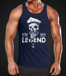 Neverless Tanktop Herren Skull Captain Legend Totenkopf Kapitän Dunkelblau